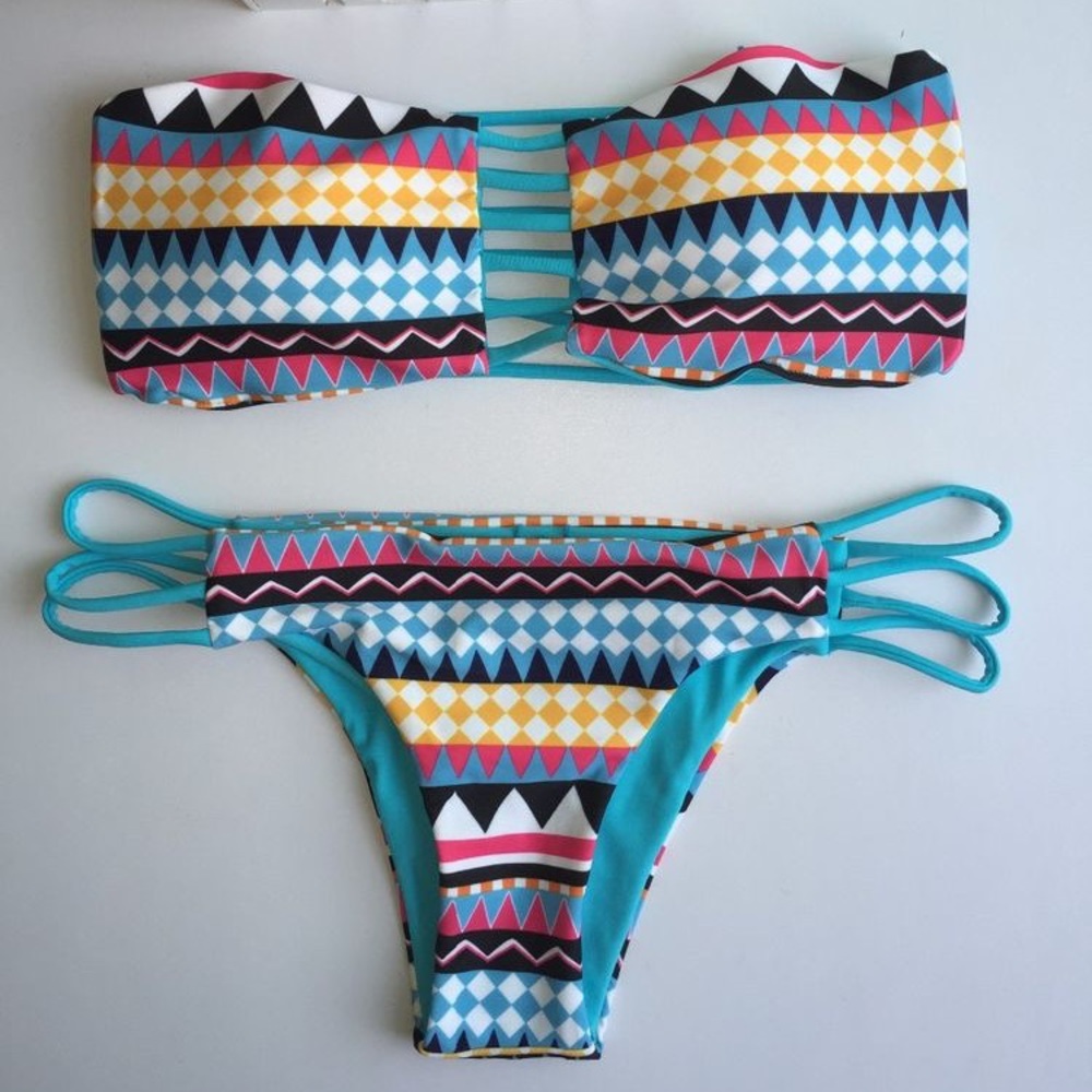 Reversible Bandeau Bikini in Geometric